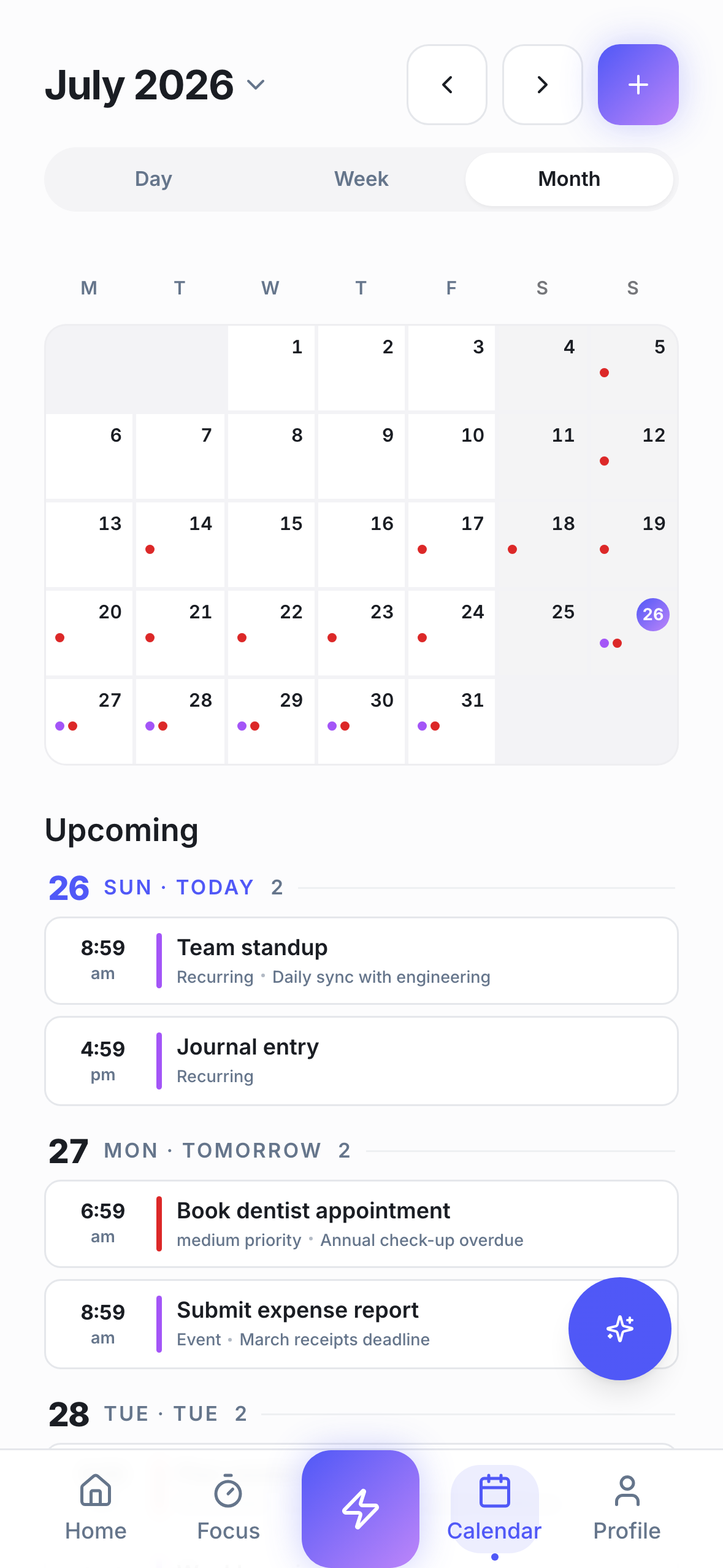 ActionList unified calendar showing tasks, events, habits, and reminders