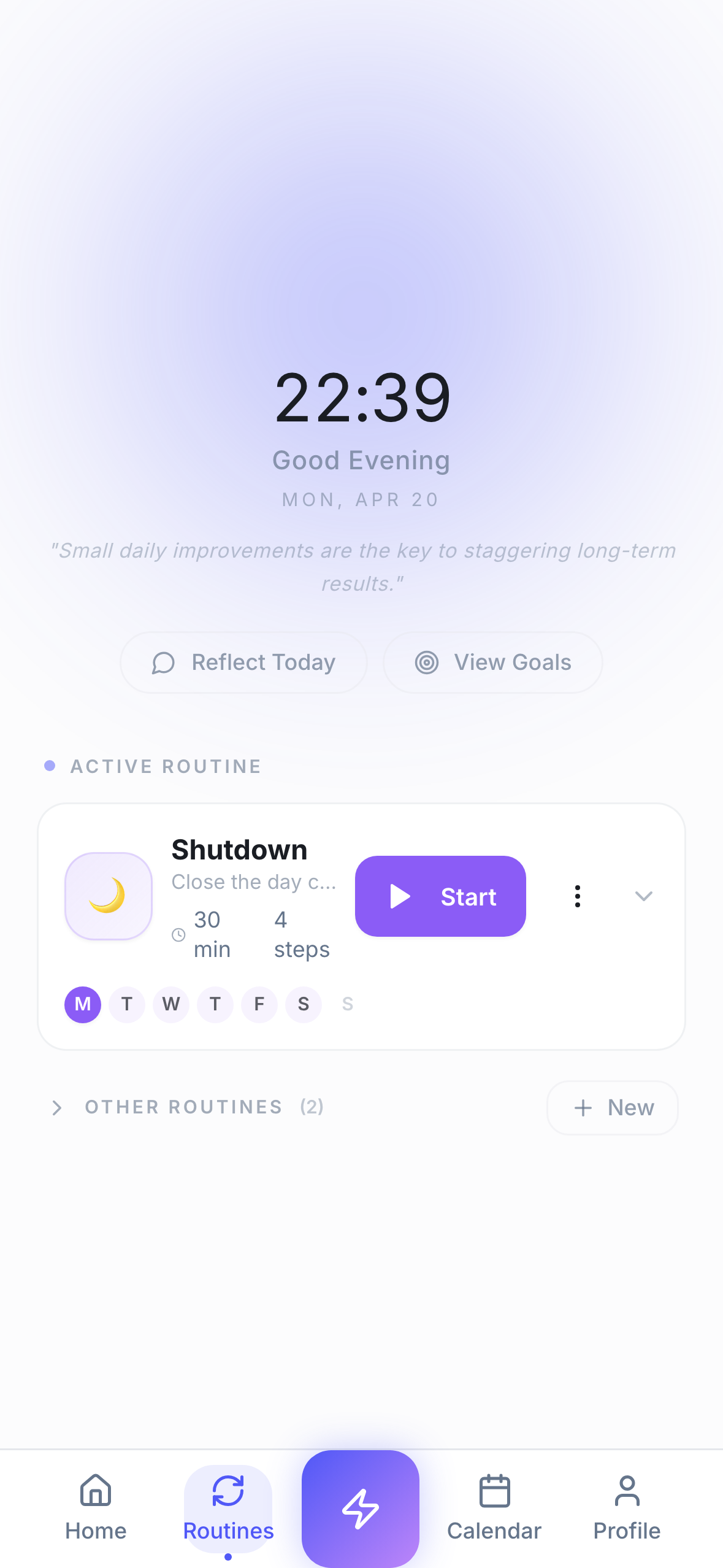 ActionList routines view with recurring daily structure